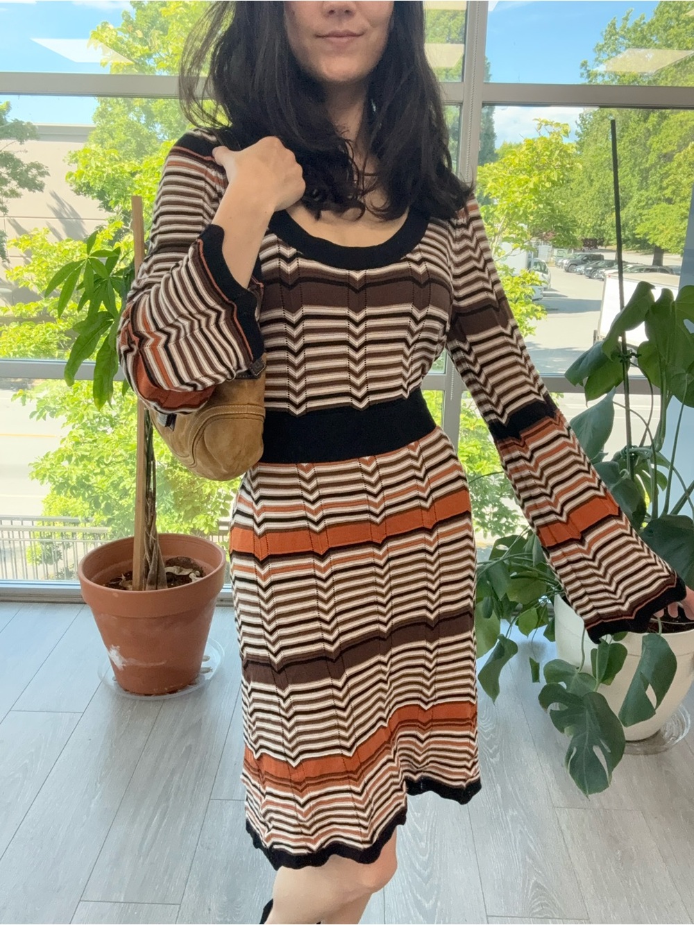 70% silk 30% cotton INC International Concepts Black Striped Knit witchy Dress